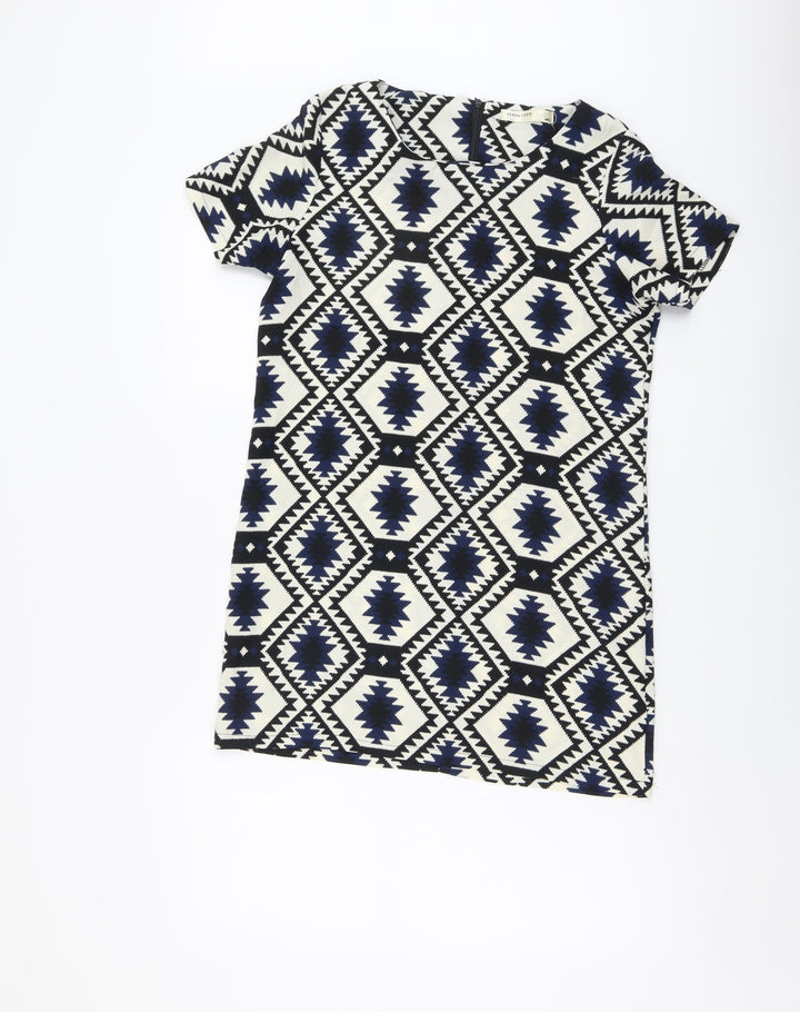 Vera & Lucy Womens Multicoloured Geometric Polyester Shift Size M Scoop Neck Zip