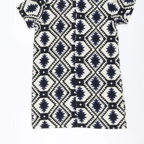 Vera & Lucy Womens Multicoloured Geometric Polyester Shift Size M Scoop Neck Zip