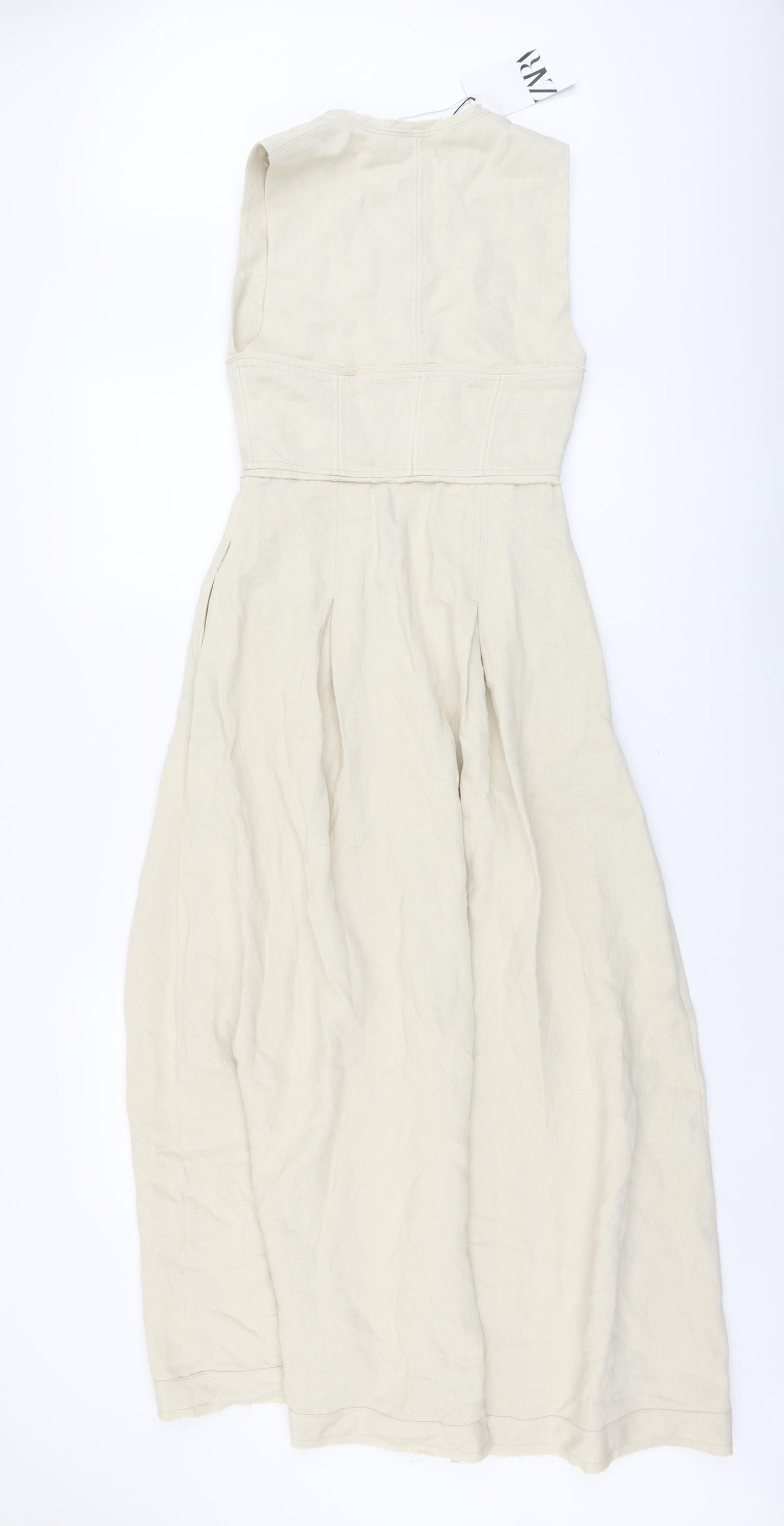 Zara Womens Beige Cotton Maxi Size XS Round Neck Zip