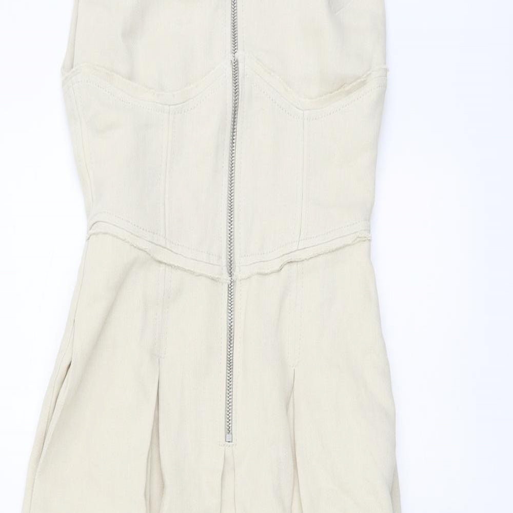 Zara Womens Beige Cotton Maxi Size XS Round Neck Zip