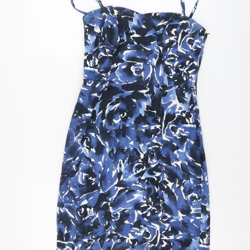 Coats Womens Blue Geometric Cotton A-Line Size 10 Sweetheart Zip