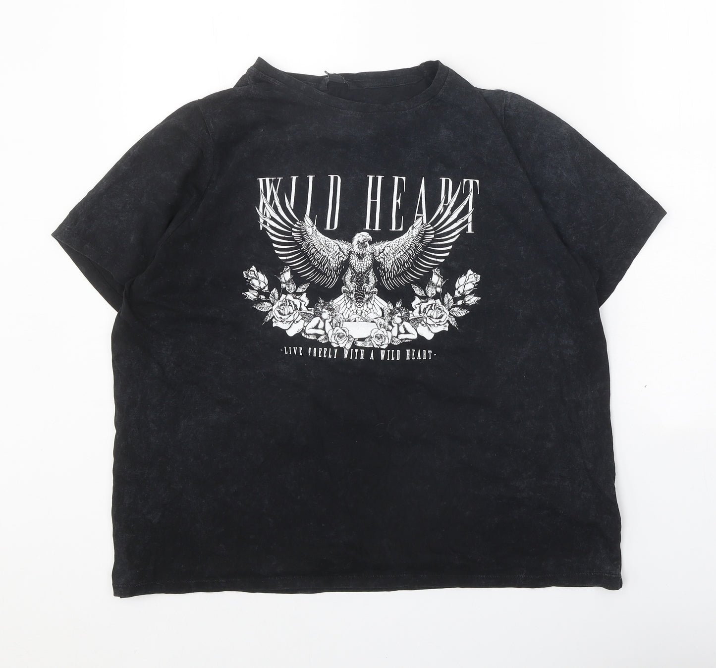 New Look Womens Black 100% Cotton Basic T-Shirt Size 18 Round Neck - Wild Heart
