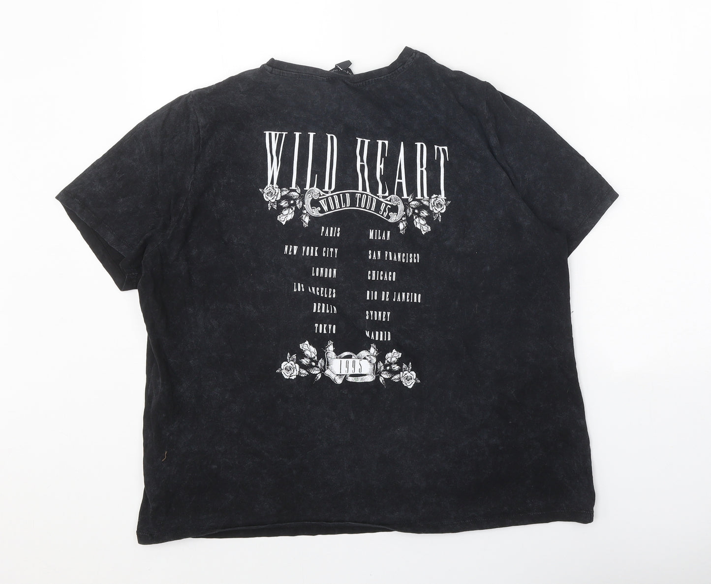 New Look Womens Black 100% Cotton Basic T-Shirt Size 18 Round Neck - Wild Heart
