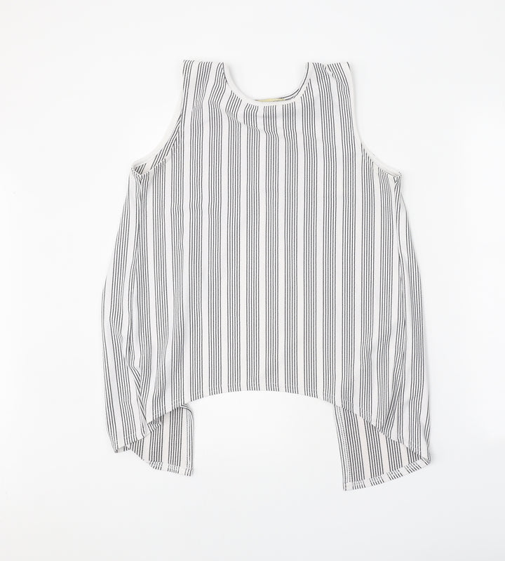 Cameo Rose Womens White Striped Polyester Basic Tank Size 12 Round Neck - Open Back