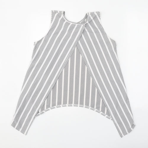 Cameo Rose Womens White Striped Polyester Basic Tank Size 12 Round Neck - Open Back