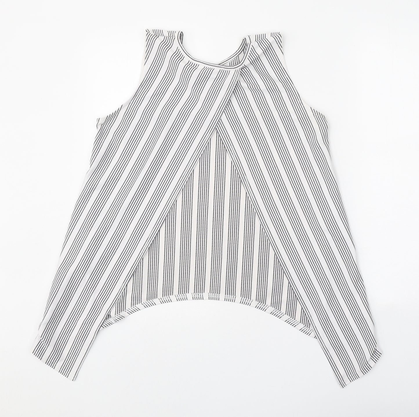 Cameo Rose Womens White Striped Polyester Basic Tank Size 12 Round Neck - Open Back