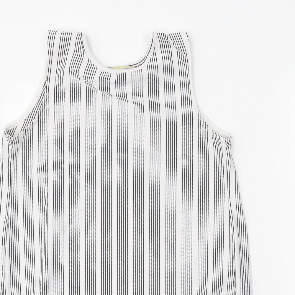 Cameo Rose Womens White Striped Polyester Basic Tank Size 12 Round Neck - Open Back