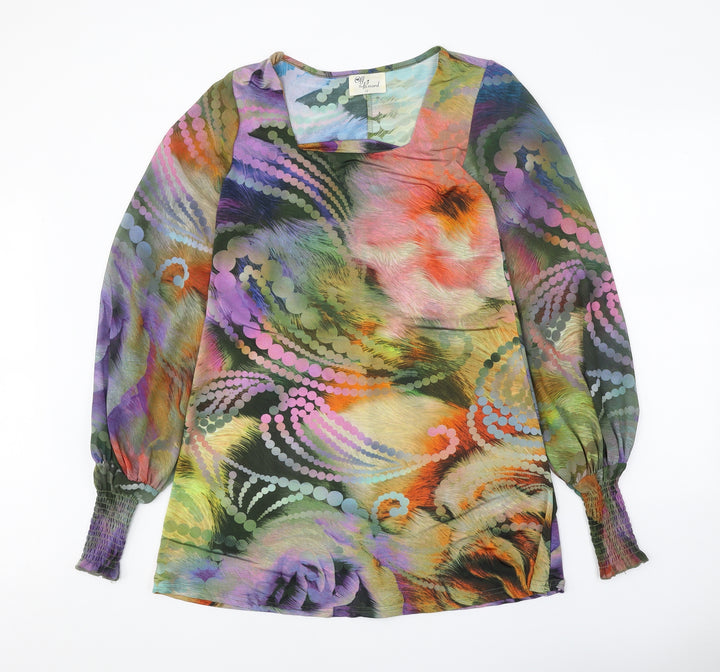 Off The Record Womens Multicoloured Geometric Polyester Shift Size 12 Square Neck Pullover