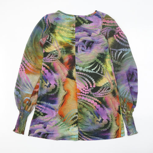 Off The Record Womens Multicoloured Geometric Polyester Shift Size 12 Square Neck Pullover