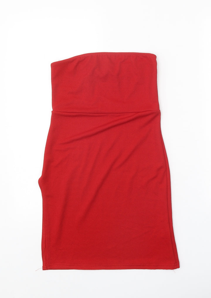 PRETTYLITTLETHING Womens Red Polyester Mini Size 6 Square Neck Pullover