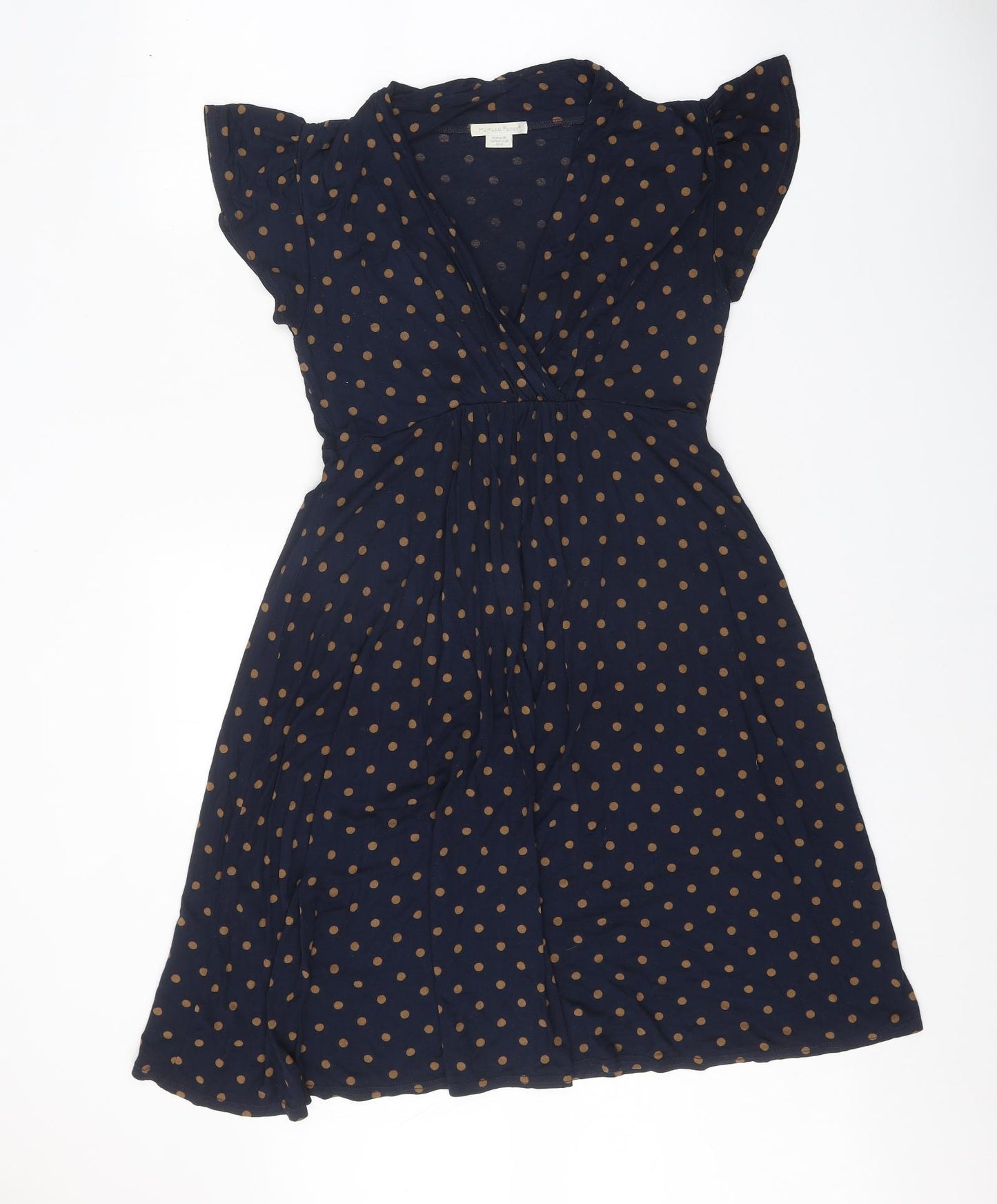 mamas & papas Womens Blue Polka Dot Viscose Fit & Flare Size 12 V-Neck Pullover