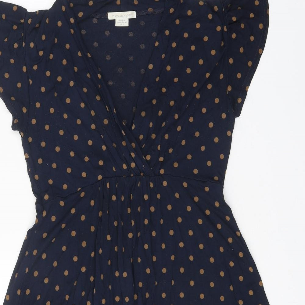 mamas & papas Womens Blue Polka Dot Viscose Fit & Flare Size 12 V-Neck Pullover
