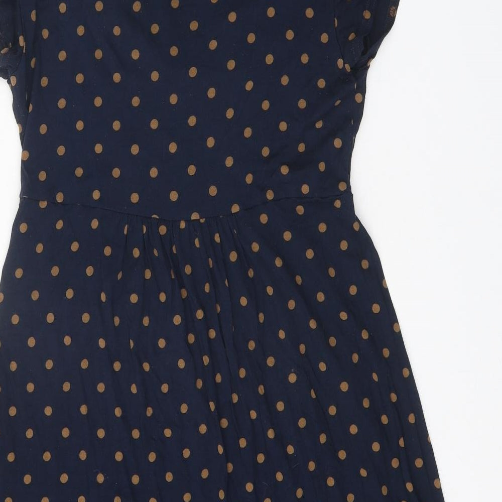 mamas & papas Womens Blue Polka Dot Viscose Fit & Flare Size 12 V-Neck Pullover