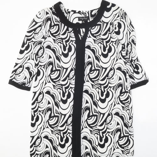 My Fize Womens White Geometric Polyester Shift Size XS Boat Neck Pullover