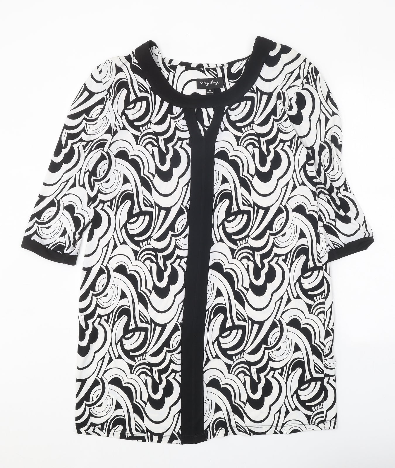 My Fize Womens White Geometric Polyester Shift Size XS Boat Neck Pullover