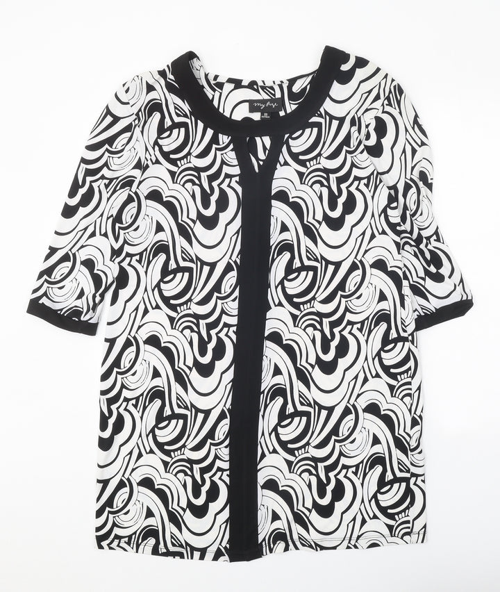 My Fize Womens White Geometric Polyester Shift Size XS Boat Neck Pullover