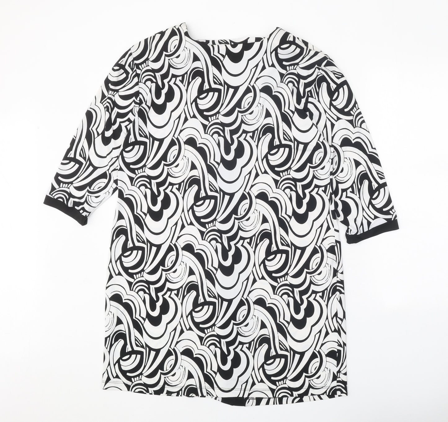My Fize Womens White Geometric Polyester Shift Size XS Boat Neck Pullover