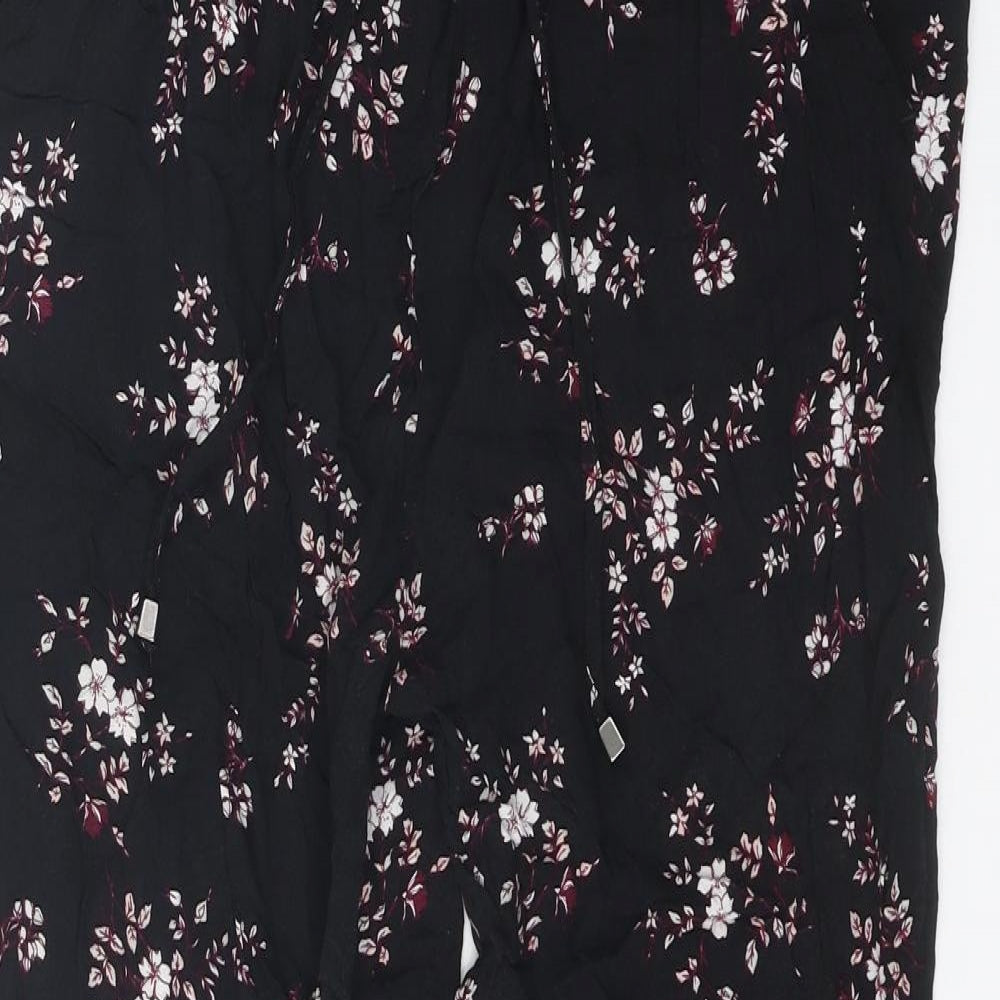 ESMARA Womens Black Floral Viscose Harem Trousers Size 14 Regular Tie