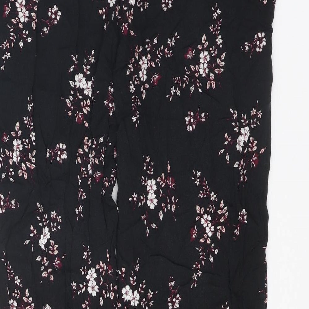 ESMARA Womens Black Floral Viscose Harem Trousers Size 14 Regular Tie