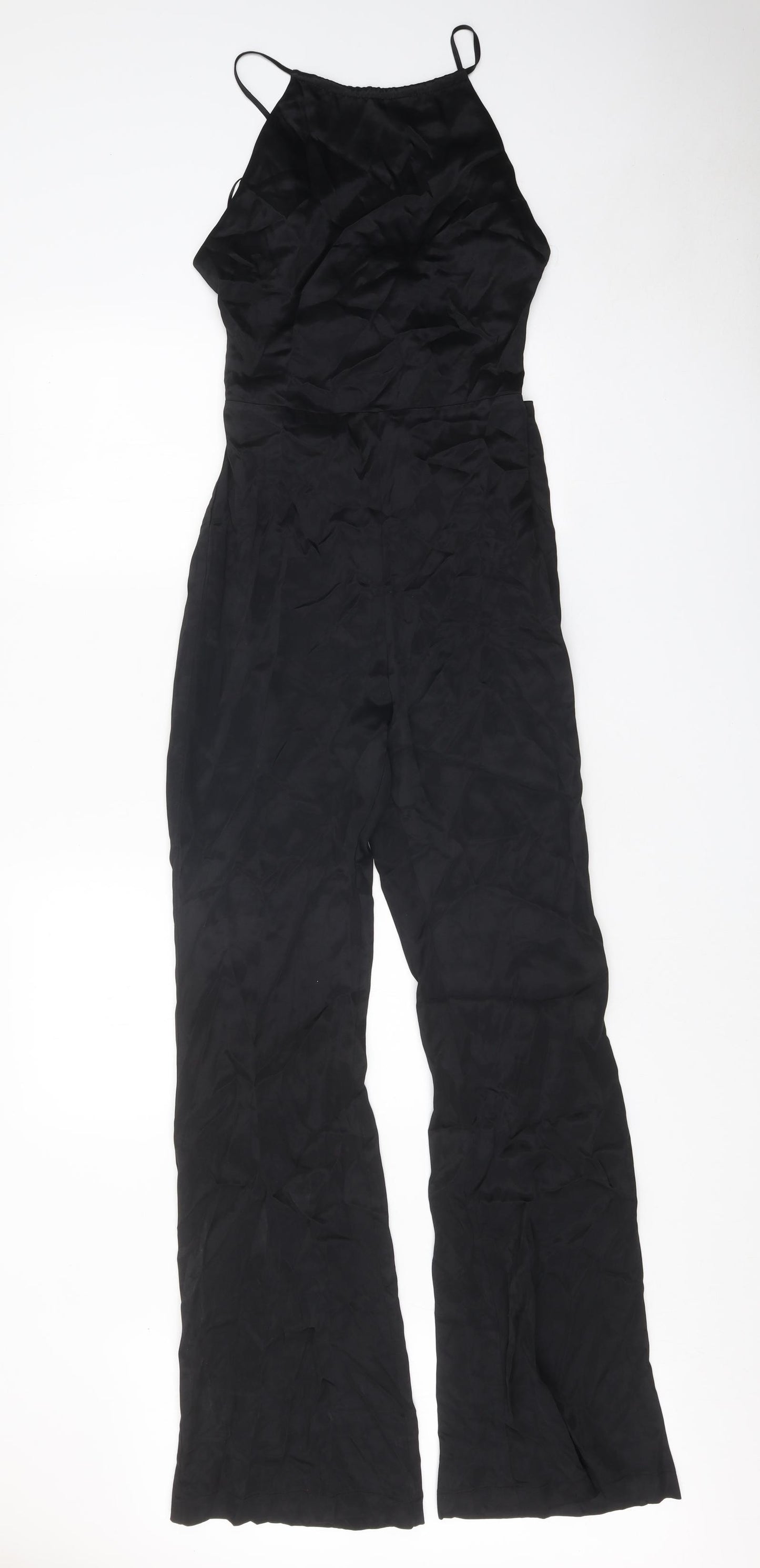 Zara Womens Black Polyester Jumpsuit One-Piece Size S Tie - Cut Out Back Detail