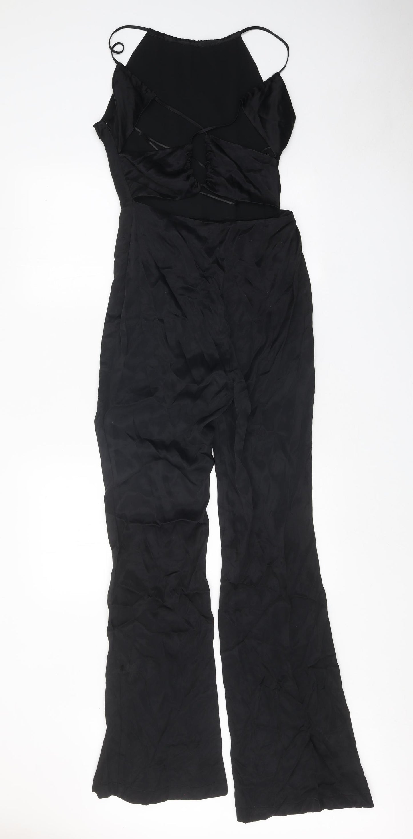 Zara Womens Black Polyester Jumpsuit One-Piece Size S Tie - Cut Out Back Detail