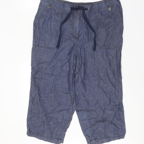 Arcadia Womens Blue Cotton Trousers Size 18 Regular Zip - Drawstring Waist