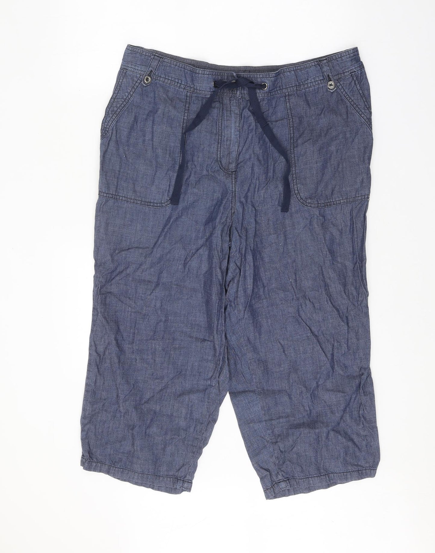 Arcadia Womens Blue Cotton Trousers Size 18 Regular Zip - Drawstring Waist