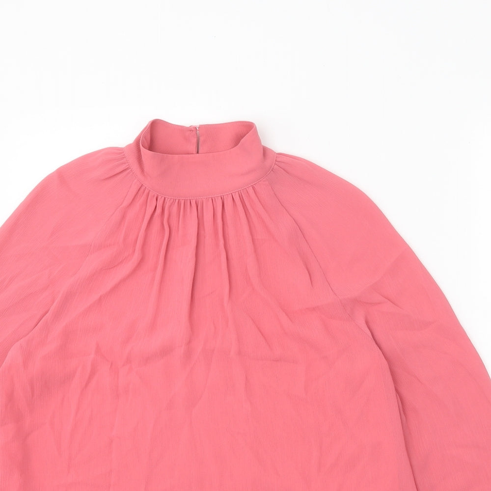 marks Womens Pink Polyester Basic Blouse Size 8 Mock Neck