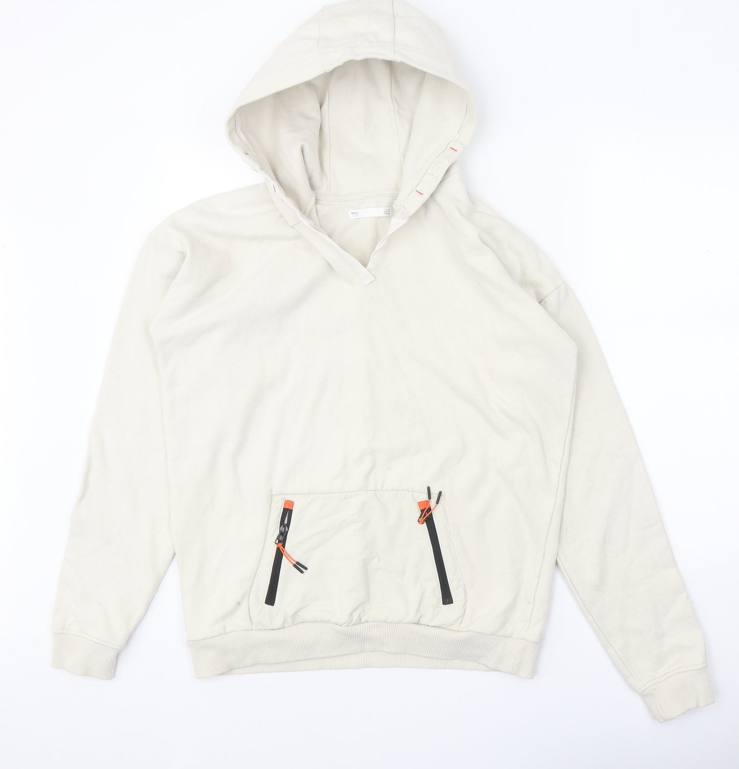 Marks and Spencer Boys Beige Cotton Pullover Hoodie Size 15-16 Years Pullover