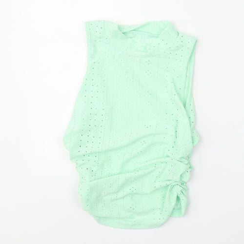 SheIn Womens Green Polyester Cropped Tank Size M Mock Neck - Side Ruched