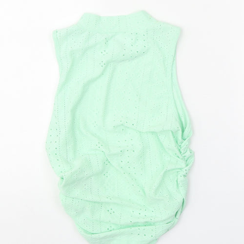 SheIn Womens Green Polyester Cropped Tank Size M Mock Neck - Side Ruched