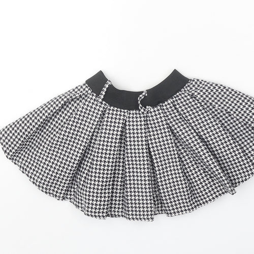 Preworn Girls Black Geometric Polyester Flare Skirt Size S Regular Pull On