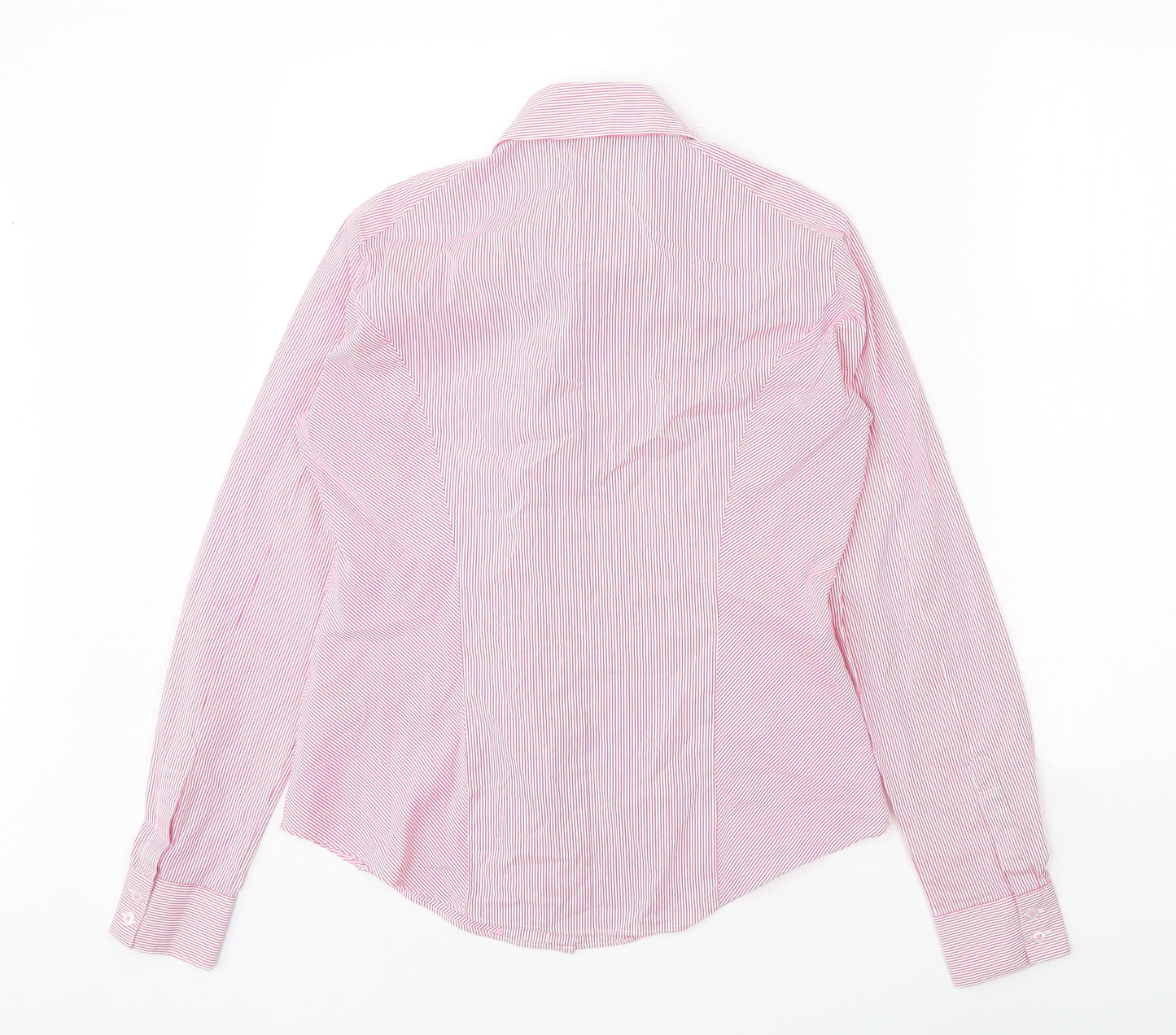 Marks and Spencer Womens Pink Striped Cotton Basic Button-Up Size 10 Collared