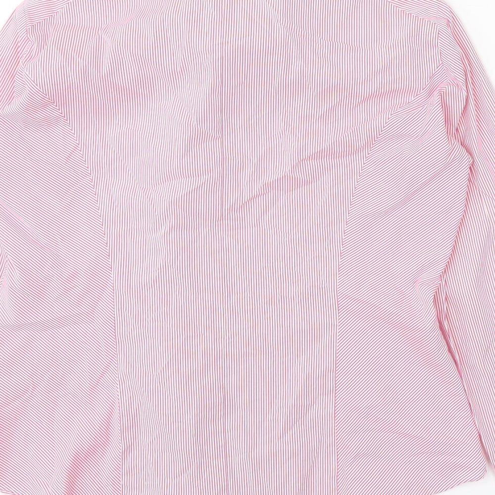 Marks and Spencer Womens Pink Striped Cotton Basic Button-Up Size 10 Collared