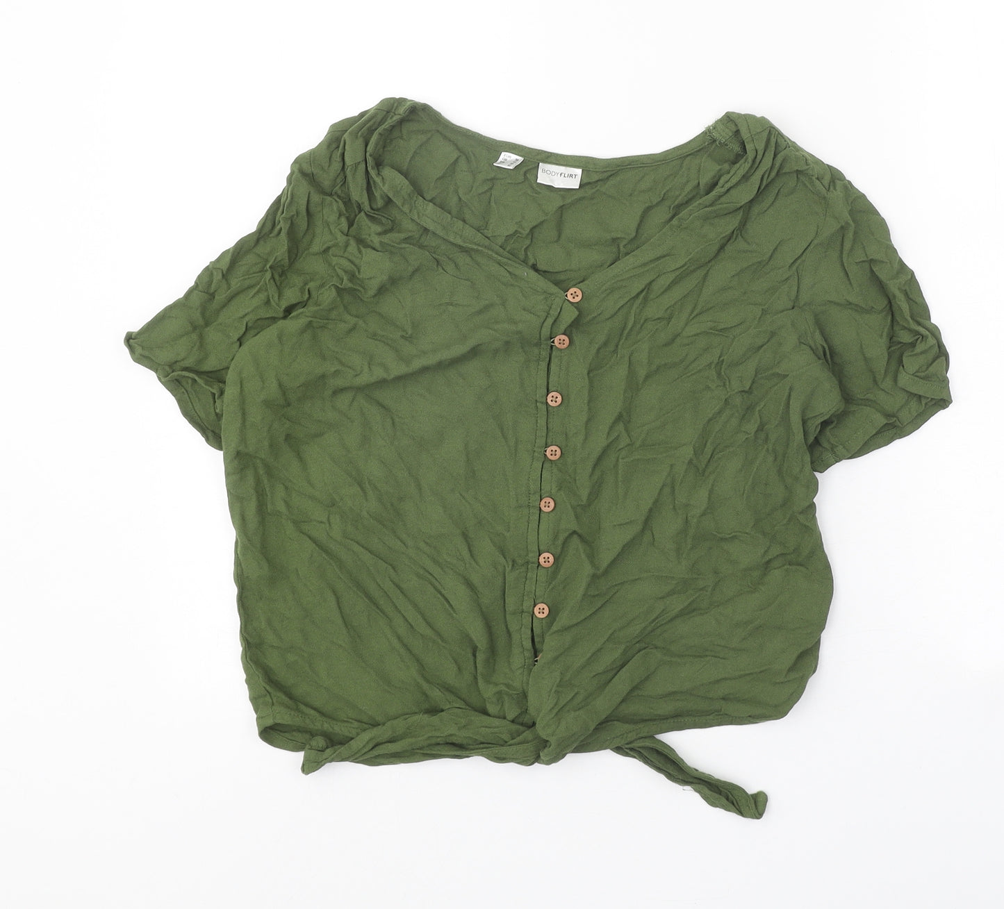Body Flirt Womens Green Viscose Basic Blouse Size 10 V-Neck - Tie Front
