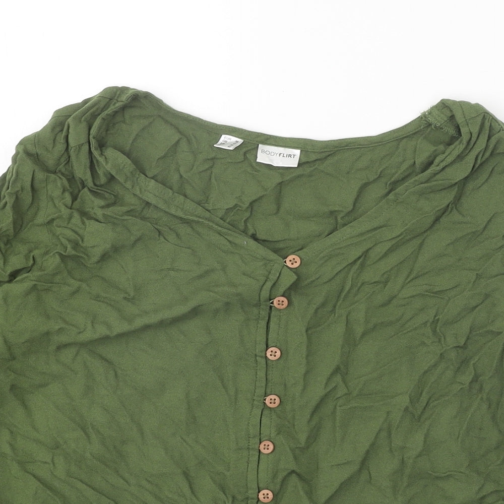 Body Flirt Womens Green Viscose Basic Blouse Size 10 V-Neck - Tie Front