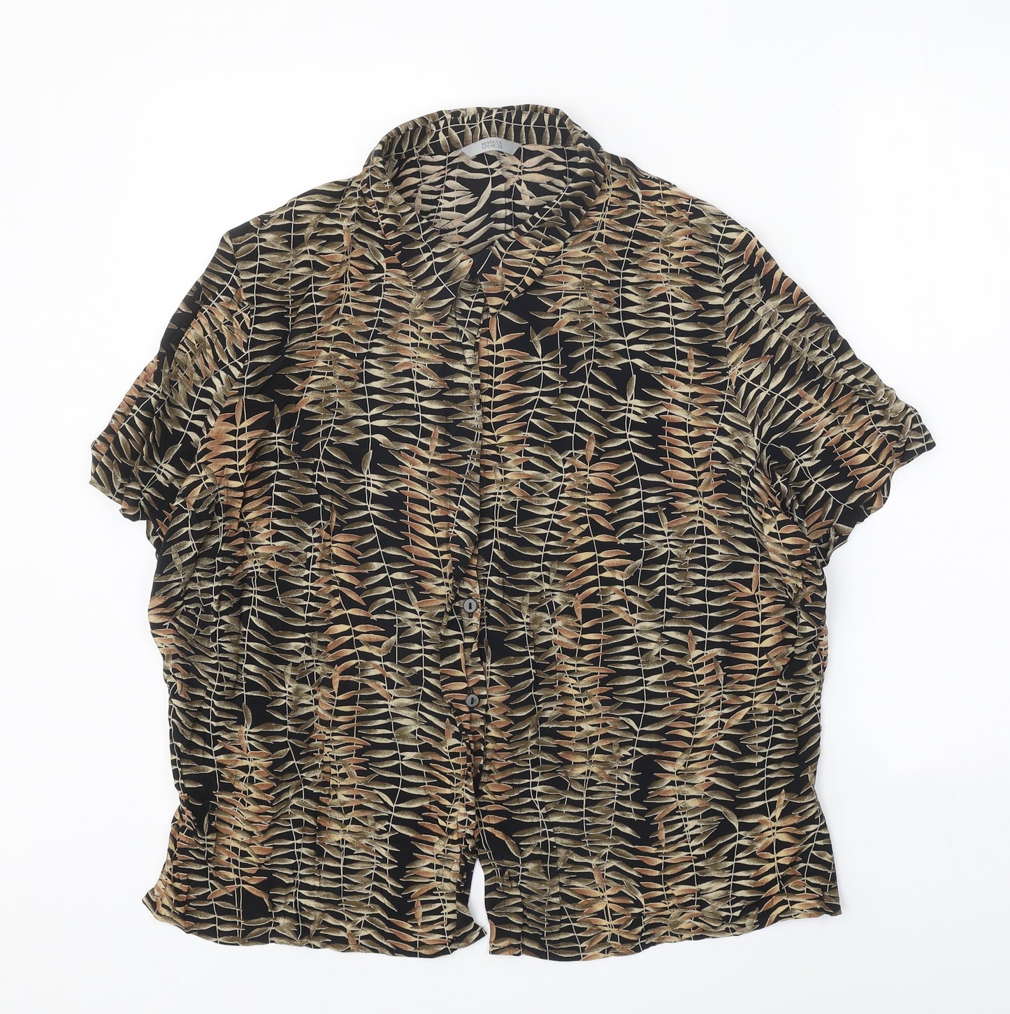 Marks and Spencer Womens Black Geometric Viscose Basic Button-Up Size 22 Collared - Leaf Print