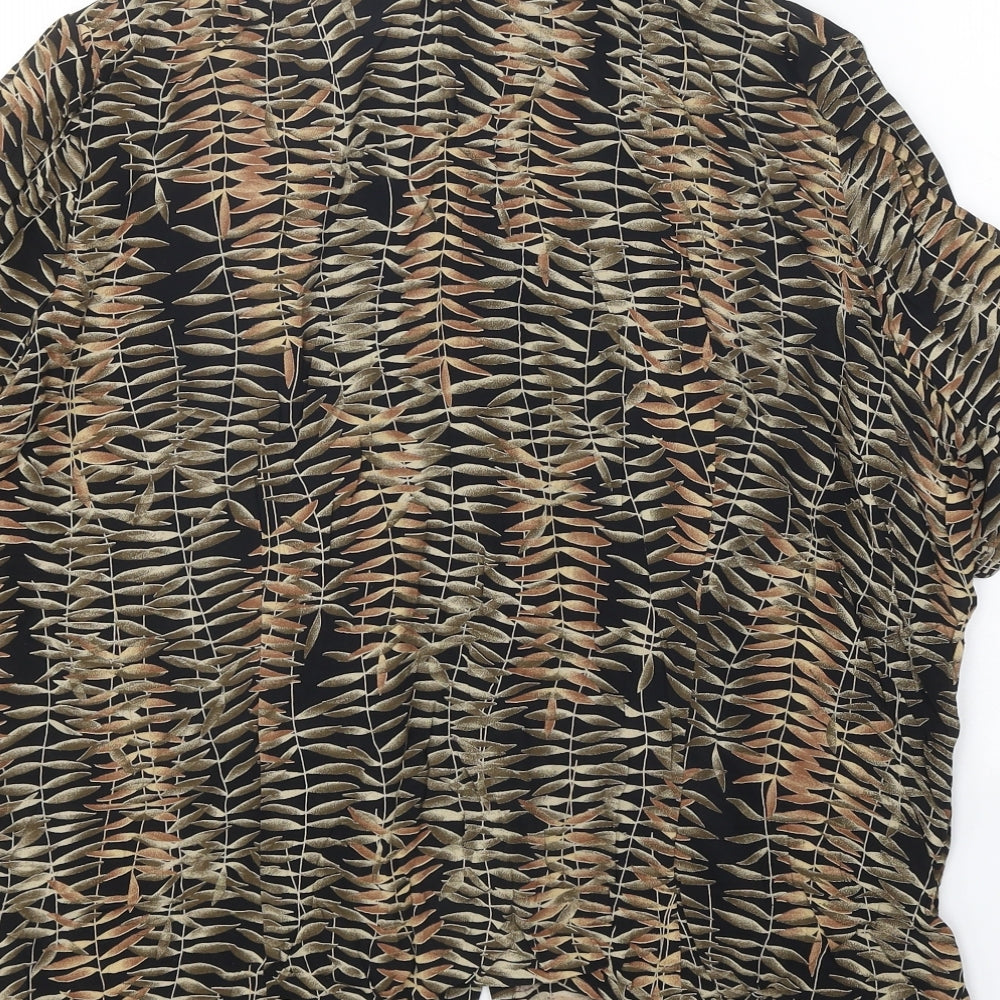 Marks and Spencer Womens Black Geometric Viscose Basic Button-Up Size 22 Collared - Leaf Print