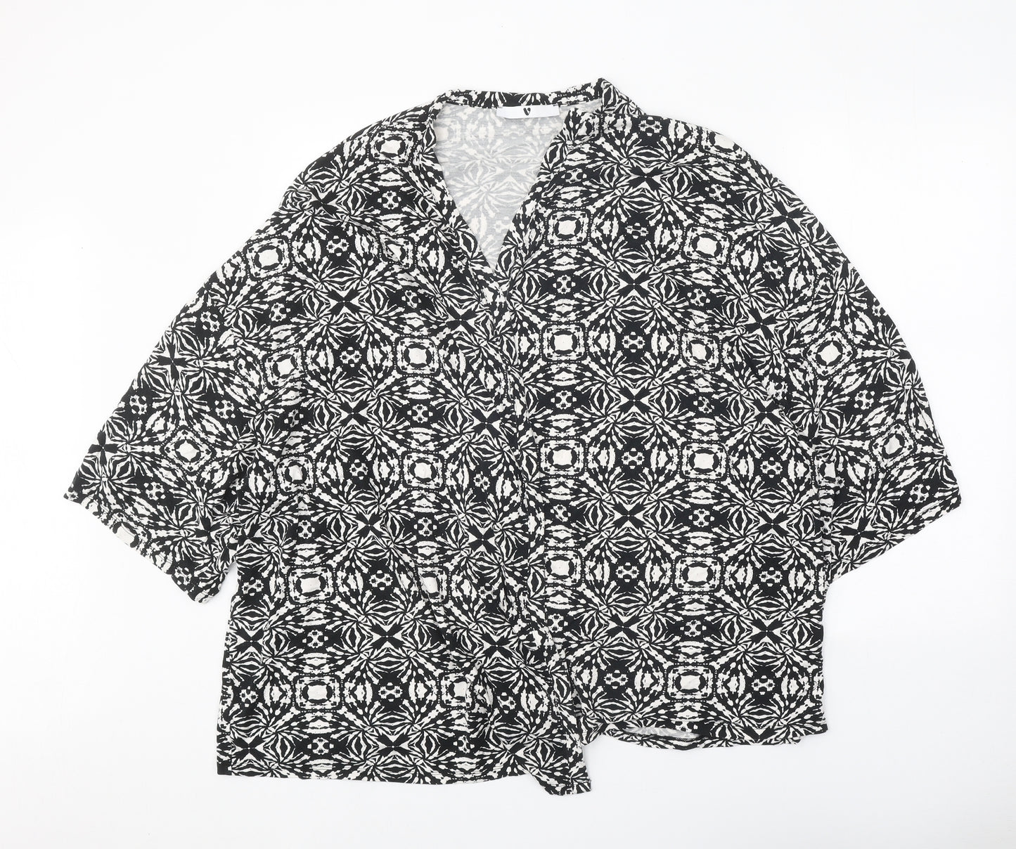 Very Womens Black Geometric Viscose Kimono Blouse Size XL V-Neck