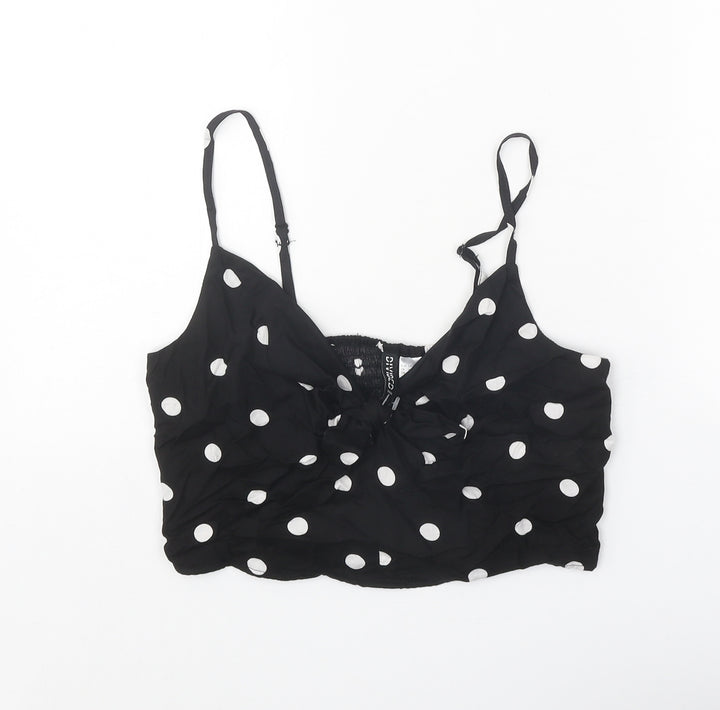 Divided Womens Black Polka Dot Viscose Cropped Tank Size 10 V-Neck