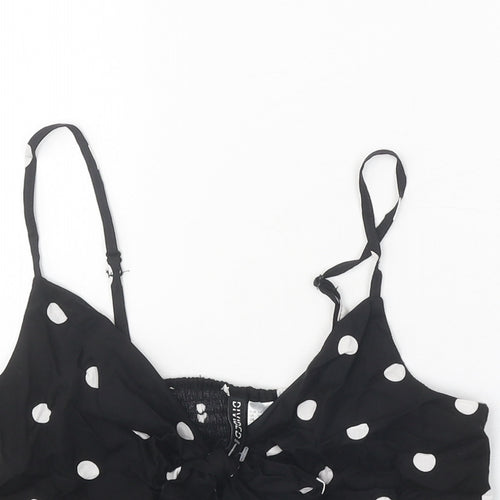 Divided Womens Black Polka Dot Viscose Cropped Tank Size 10 V-Neck