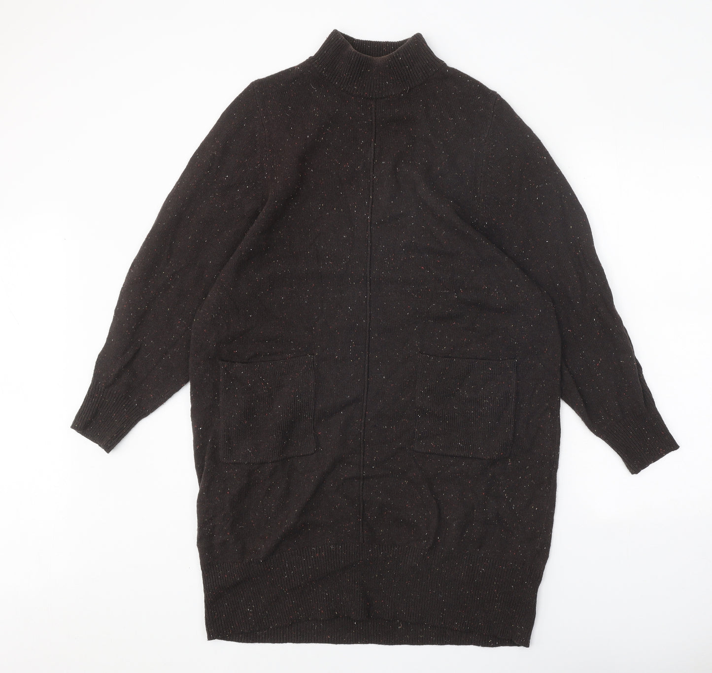 Per Una Womens Brown Cotton Jumper Dress Size M Mock Neck Pullover