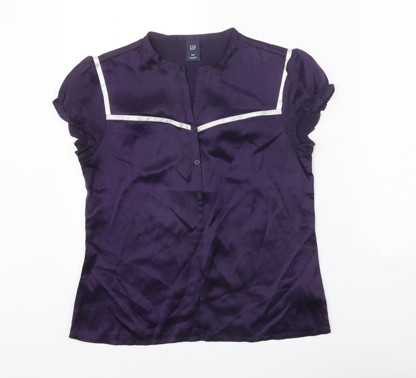 Gap Womens Purple Silk Basic Button-Up Size S V-Neck