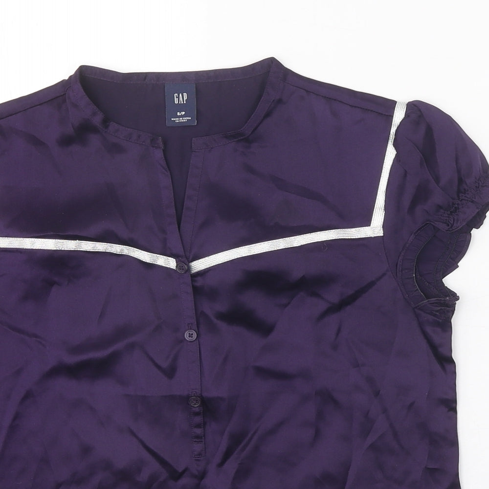 Gap Womens Purple Silk Basic Button-Up Size S V-Neck