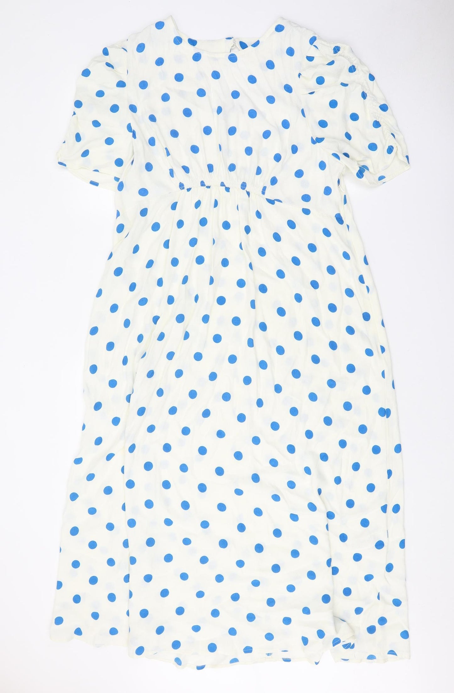 Marks and Spencer Womens White Polka Dot Viscose Fit & Flare Size 20 Round Neck Button