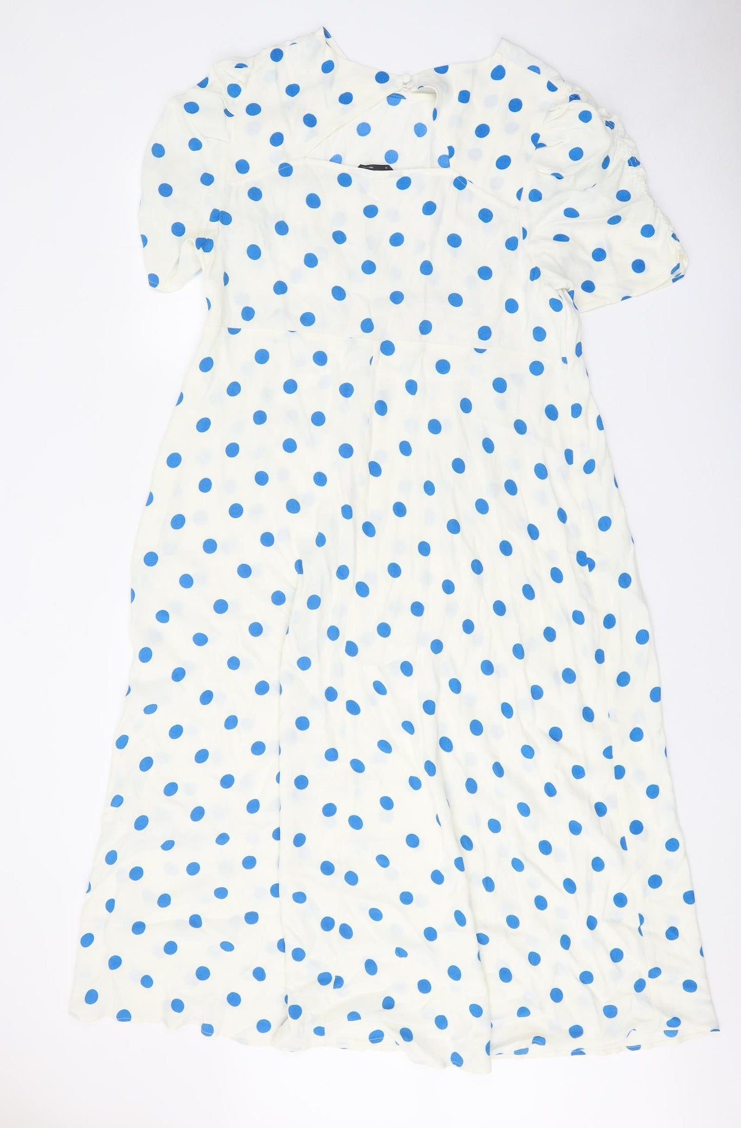 Marks and Spencer Womens White Polka Dot Viscose Fit & Flare Size 20 Round Neck Button