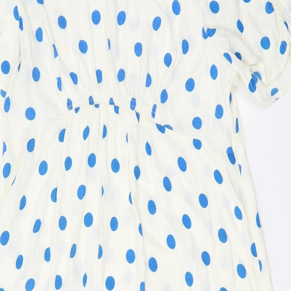 Marks and Spencer Womens White Polka Dot Viscose Fit & Flare Size 20 Round Neck Button