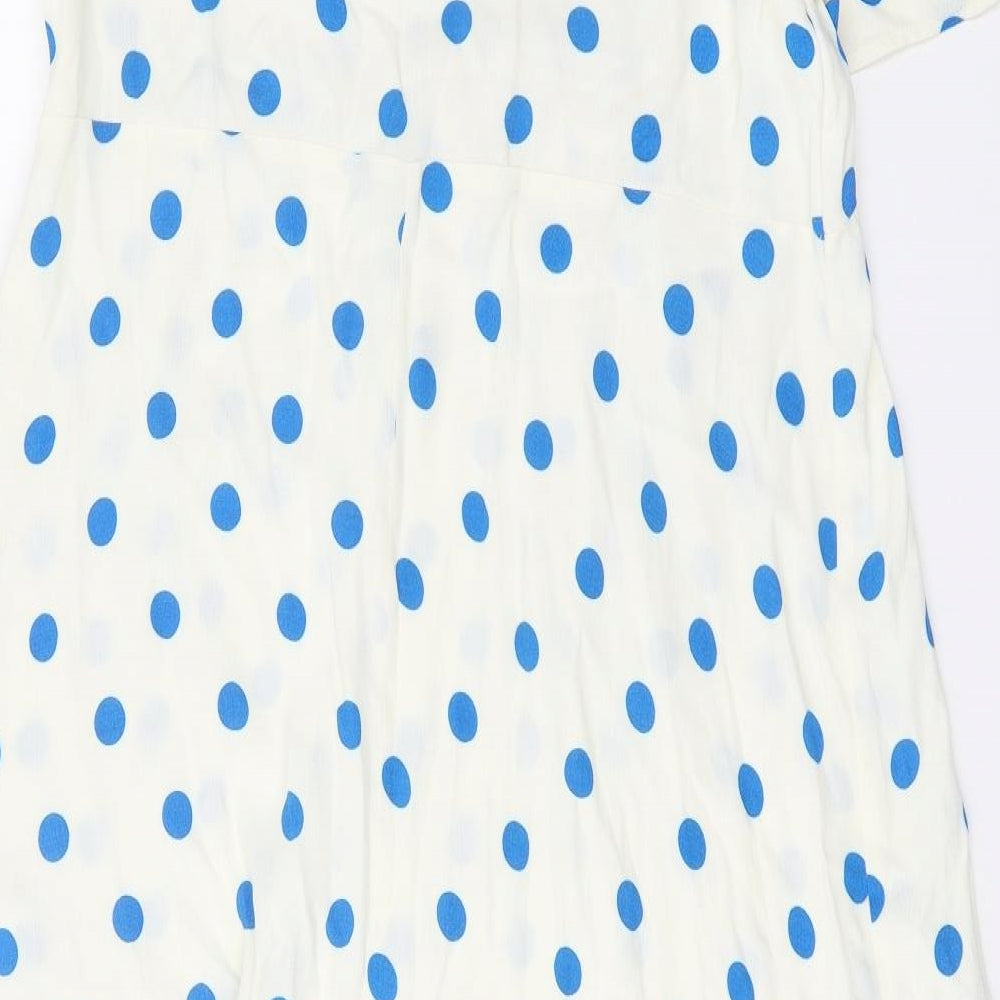 Marks and Spencer Womens White Polka Dot Viscose Fit & Flare Size 20 Round Neck Button