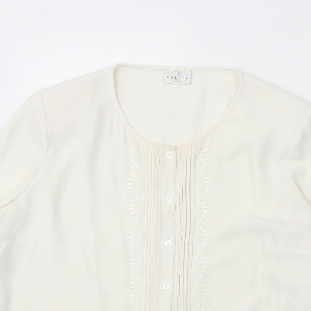 Eastex Womens White Polyester Basic Button-Up Size 16 Scoop Neck