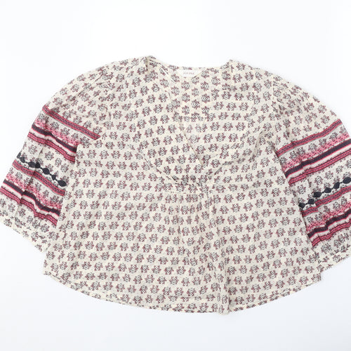 Per Una Womens Beige Geometric 100% Cotton Basic Blouse Size S V-Neck
